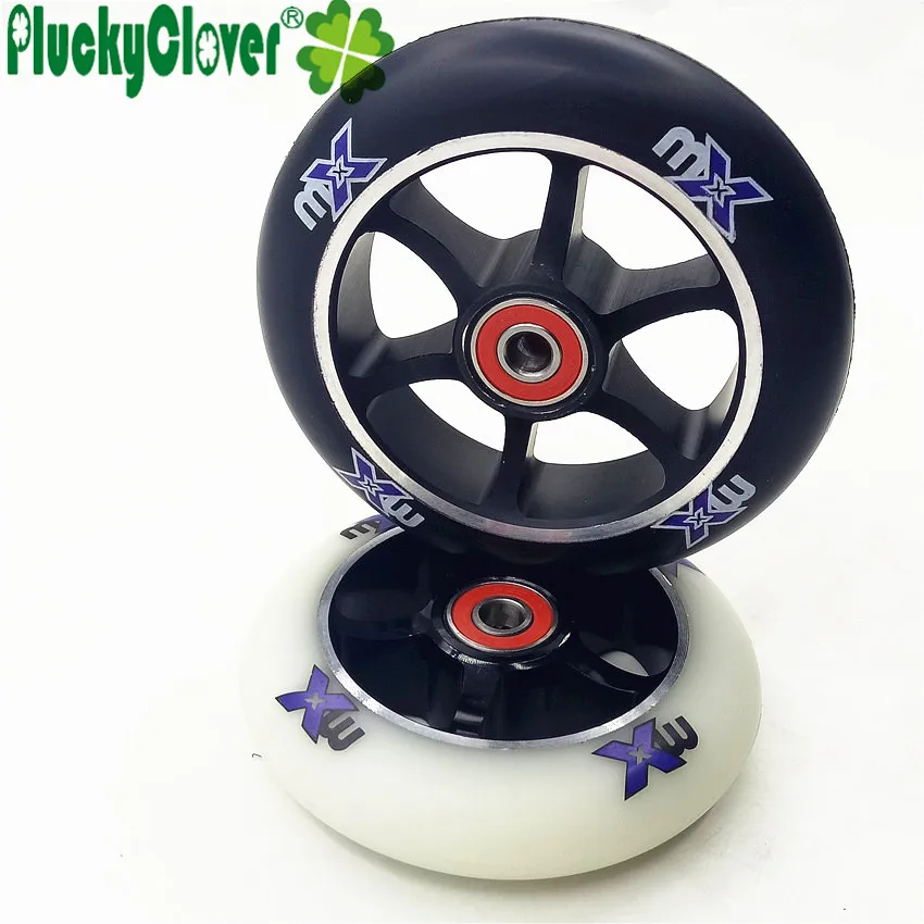 1pc 100mm 85A High Elastic Stunt Kick Scooter Roller Wheel White PU with Aluminium Alloy and Fast Bearing size 608 with Spacers