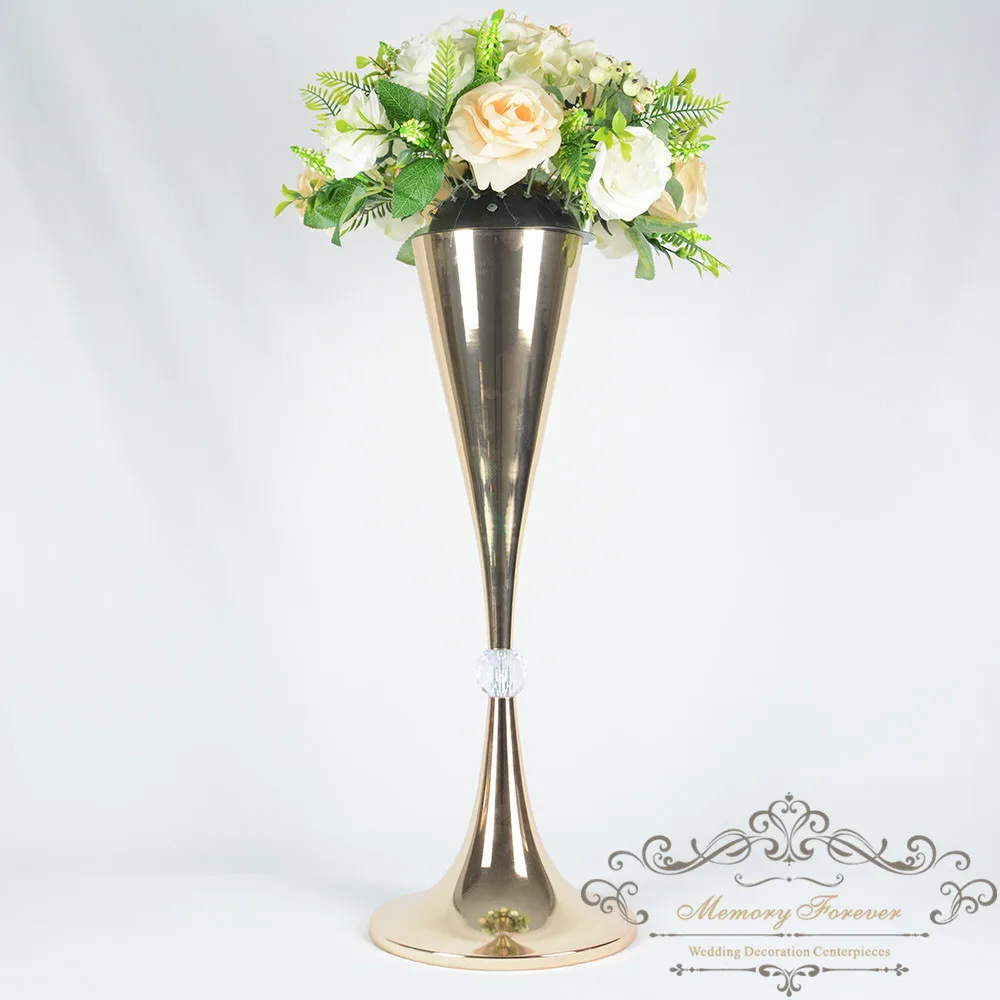 64cm Tall Gold Silver Wedding Flower Vase Crystal Bling Table Centerpiece Sparkling Wedding Decoration Banquet Road Lead