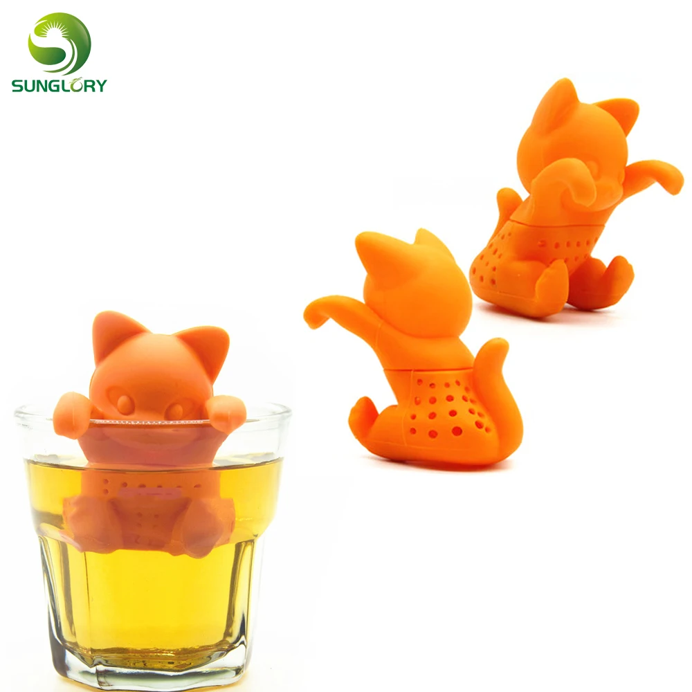 Cute Silicone Cat Tea Infuser Tea Filter Diffuser Reusable Tea Strainer Spice Loose Tea Leaf Herbal Tool Teapot Teabags Orange