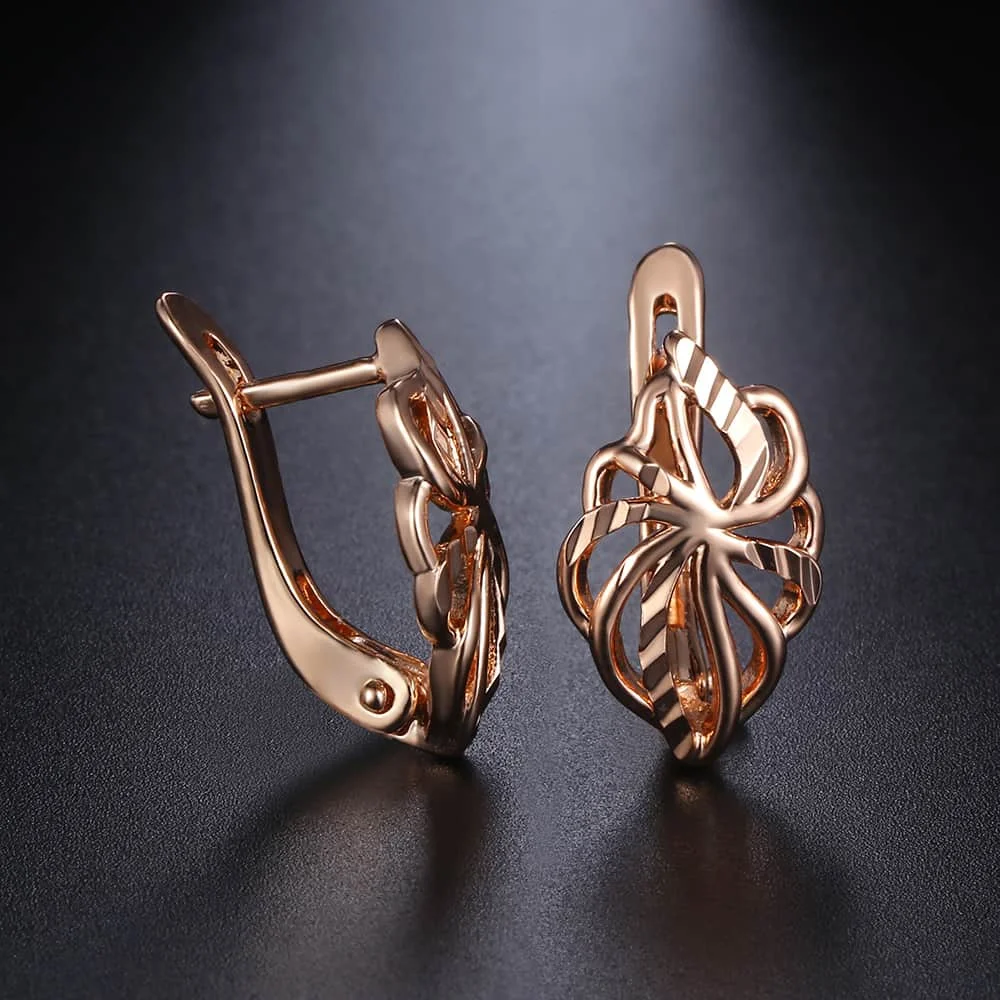 Cut Out Leaf Stud Earrings For Women Girls 585 Rose Gold Color Earrings Women\'s Hot Party Wedding Jewelry Gifts for Women GE164