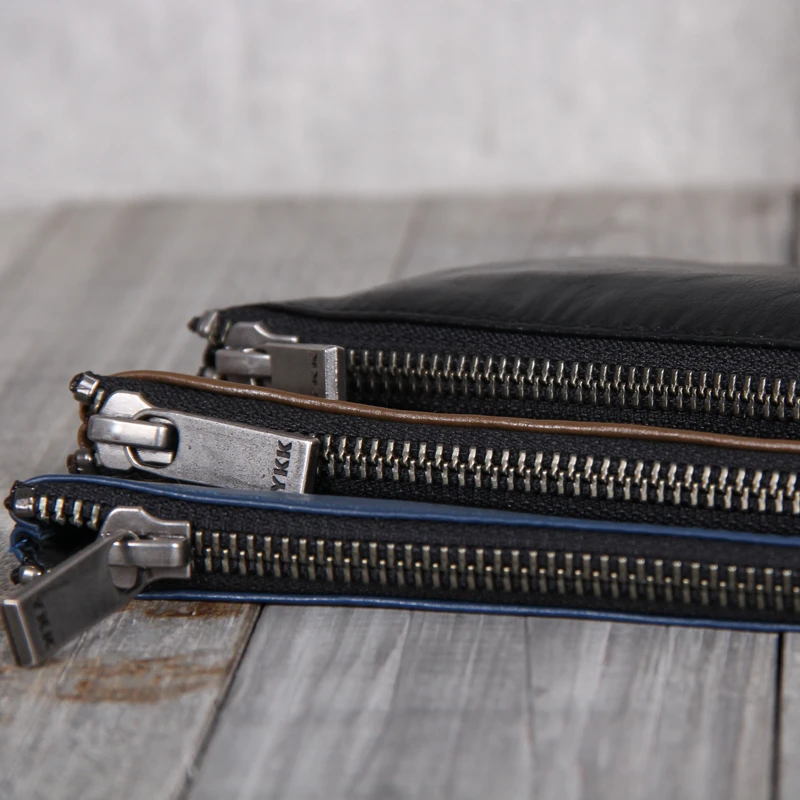 Men Long Wallets Genuine Leather Luxury Handmade Simple Zipper Cell Phone Purses Soft Cowhide Casual Money Pack Clutch Bag