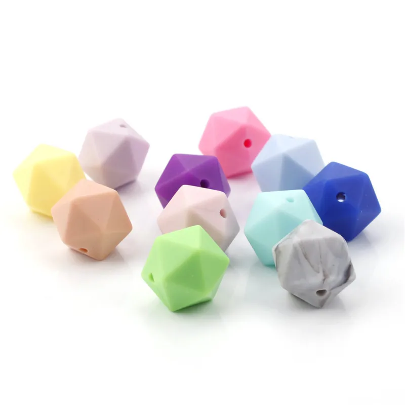 100PCS Icosahedron Food Grade Silicone Teething Beads 14mm For Baby Nursing Teething Necklace Teether Pacifier  Bpa Free