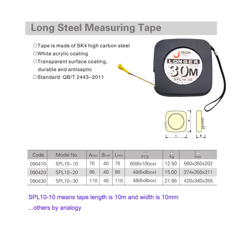 Jetech closed case speed square woodworking carbon steel tape measures 10m 20m 30m metric scale measuring tape strap ruler scale