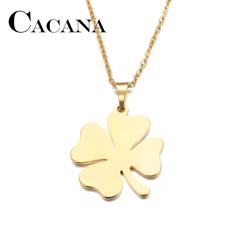 CACANA Stainless Steel Necklace For Women Man Lover's Clover  Silver Color Pendant Necklace Engagement Jewelry