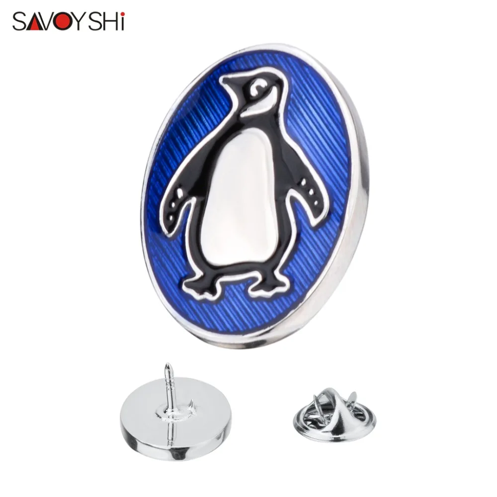 SAVOYSHI Cute Penguin Mens Lapel Pin Brooches Badges Pins Brand Fine Gift Blue Enamel Brooches Collars Decor Jewelry