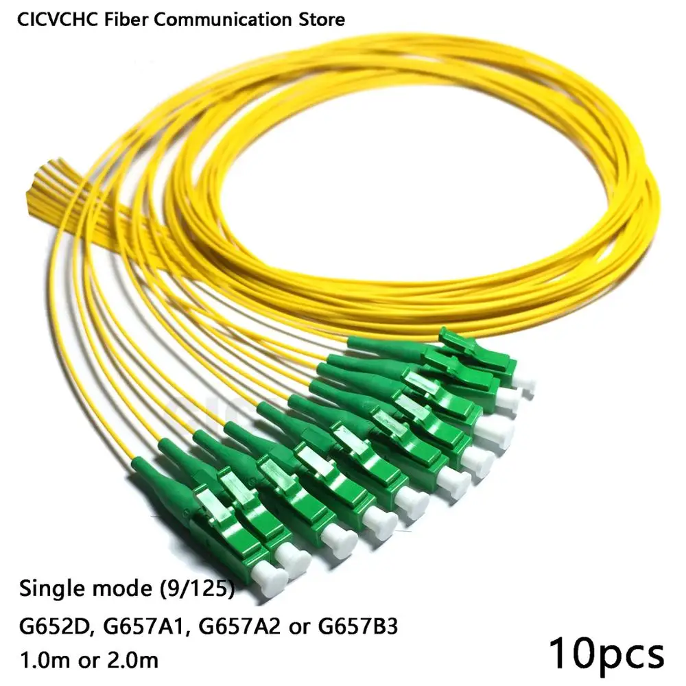 10pcs LC/APC-SM(9/125)-G652D, G657A1, G657A2-0.9mm Cable-1m or 2m / Optical Fiber Pigtail