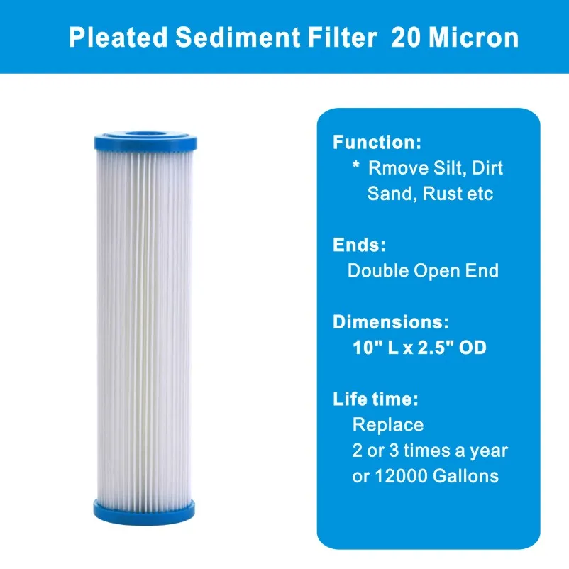 Pleated Poly Sediment Water Filter Cartridge Standard 2.5x10\