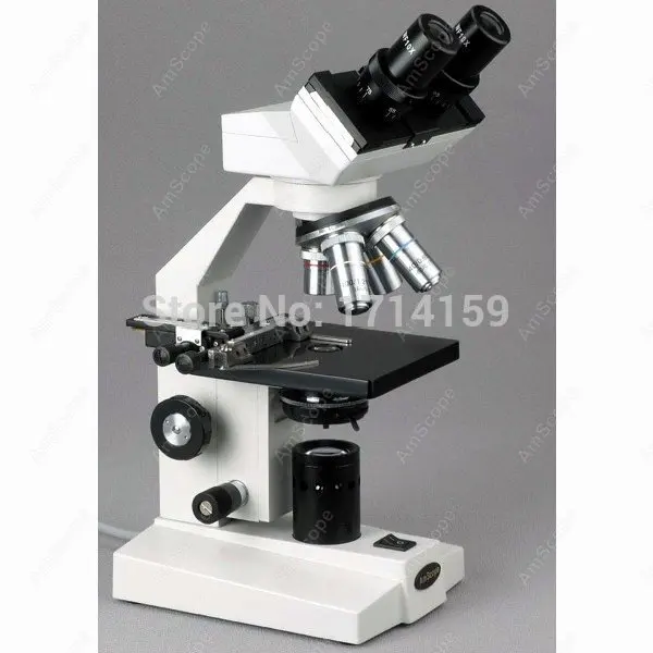 Student School Microscope-AmScope Supplies 40x-1000x Binocular Biological Microscope + Mech Stage + Slides