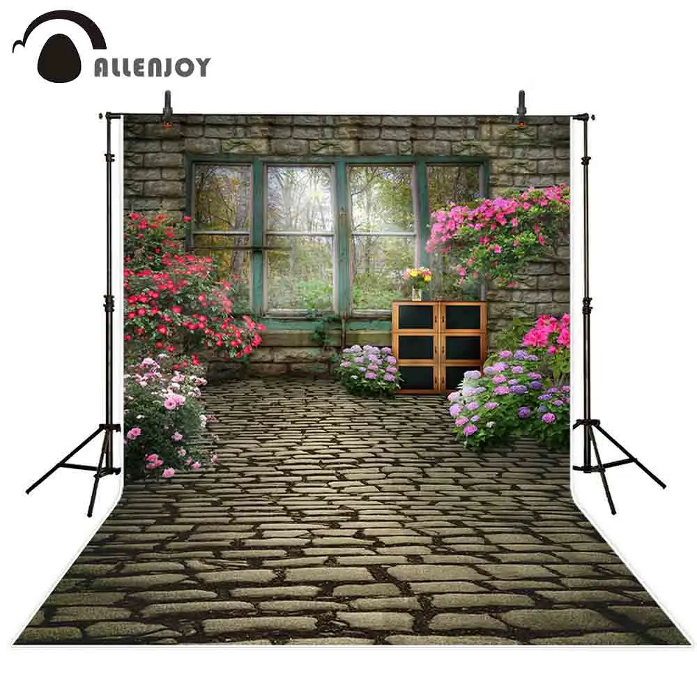 Allenjoy photography backdrop flower stone house forest window nature background photobooth photocall photo shoot prop fabric