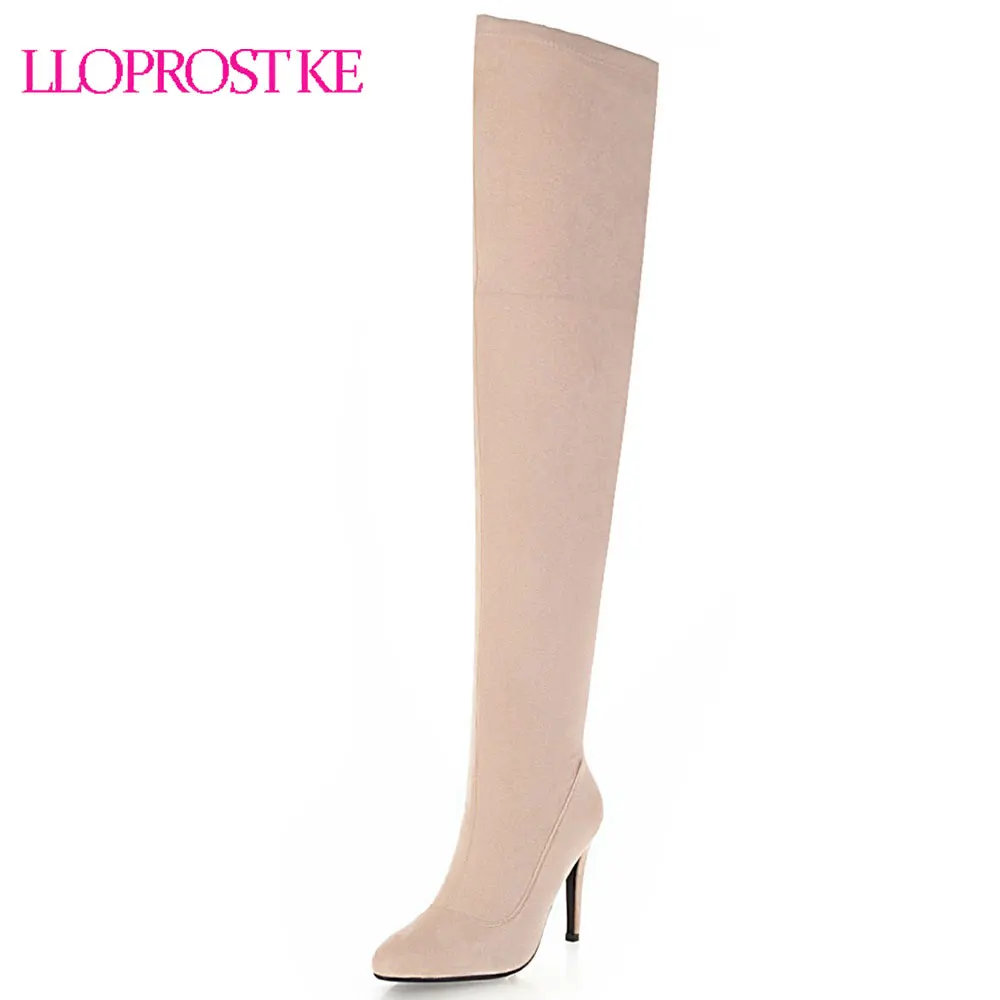 

Lloprost ke Autumn Over The Knee Boots Thin High Heel Pointed Toe Stretch Fabric Shoes Woman Winter Ladies Motorcycle Boots D110