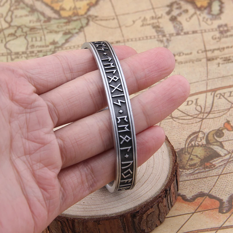 1pc Men\'s Handmade Nordic Rune Bangle Viking