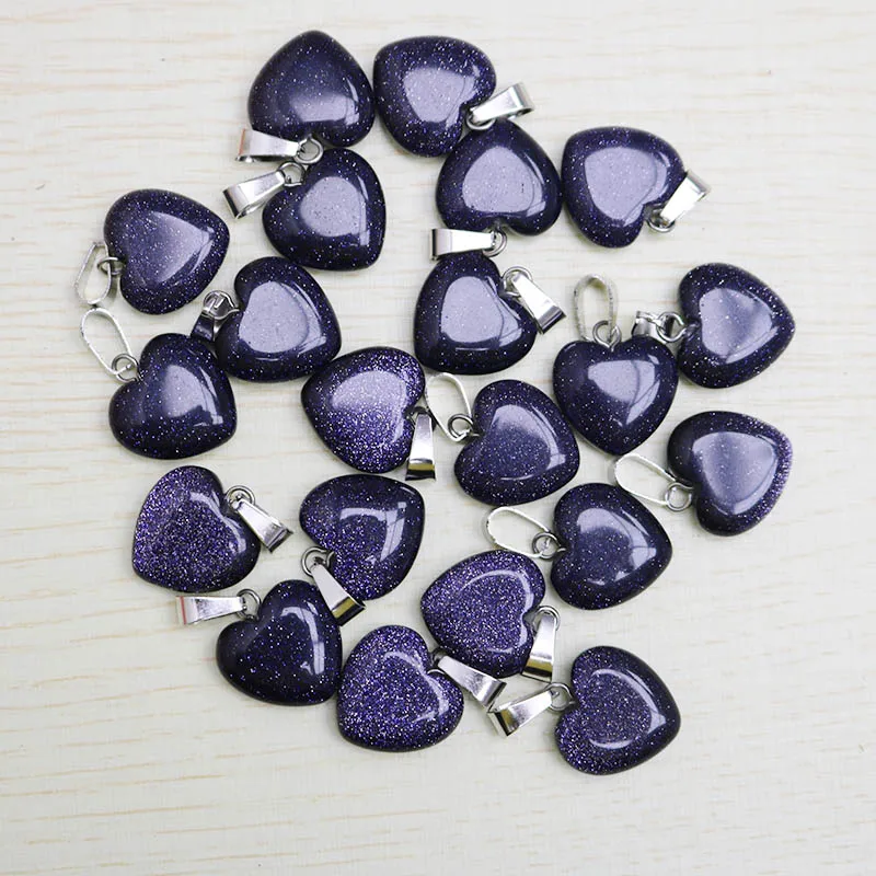

50pcs Natural Heart Shape Blue Sand Stone Love Pendants 16mm Wholesale DIY Jewelry Making Reiki Gifts Charms Craft Supplies