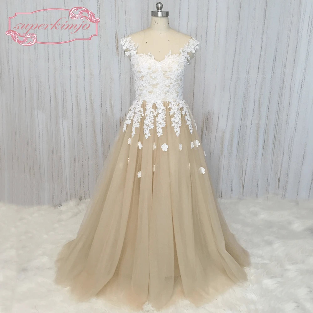 SuperKimJo Vestido De Fiesta De Boda Champagne فساتين لحضور الحفلات الموسيقية 2021 الدانتيل زين أنيق تول فستان حفلات 2022 رداء دي سهرة