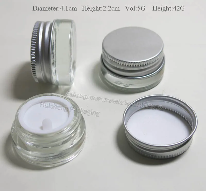 200 x 5g Refillable Empty  glass cream jar with aluminum lids cosmetic container 5cc Small make up cosmetic packaging glass jar