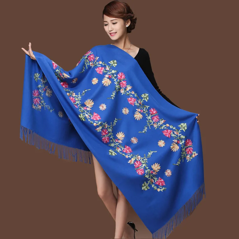 New Green Embroider Flower Pashmina Cashmere Scarf For Women Winter Warm Long Tassels Scarf Shawl Fashion Shawl Scarves Warps