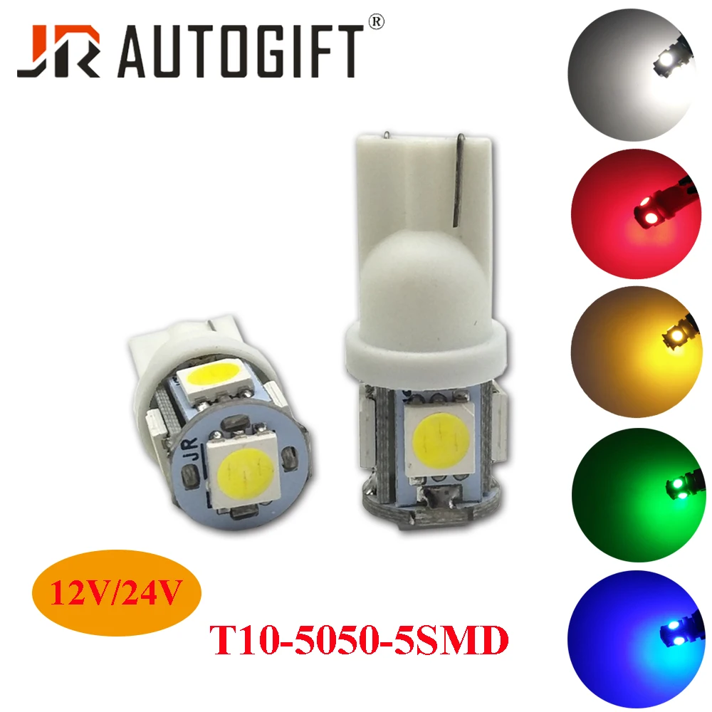 500PCS 12V/24V Car-styling T10 Clearance light T10 5050 5SMD White Red Blue Green Car Auto LED T10 194 W5W Wedge Light Bulb Lamp