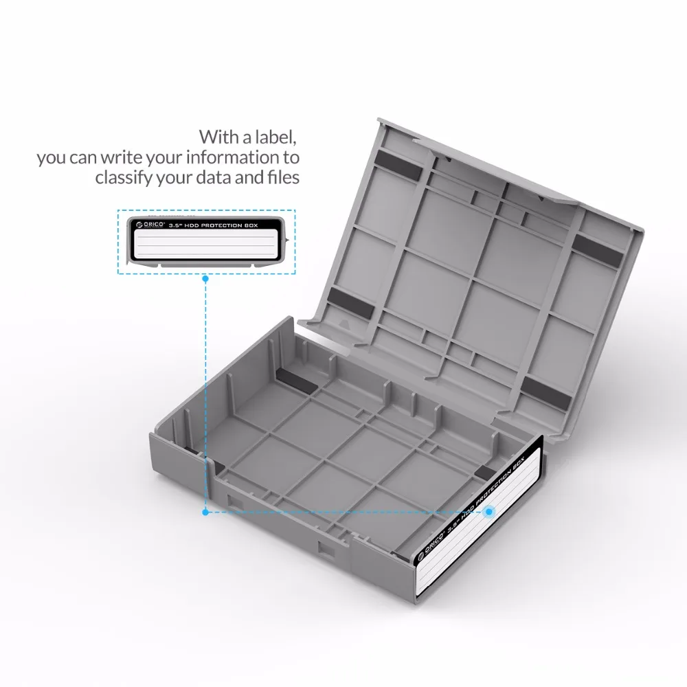 ORICO HDD ProtectIon Box Caja de almacenamiento externa de 3,5 pulgadas para HDD SSD con diseño de etiqueta a prueba de humedad