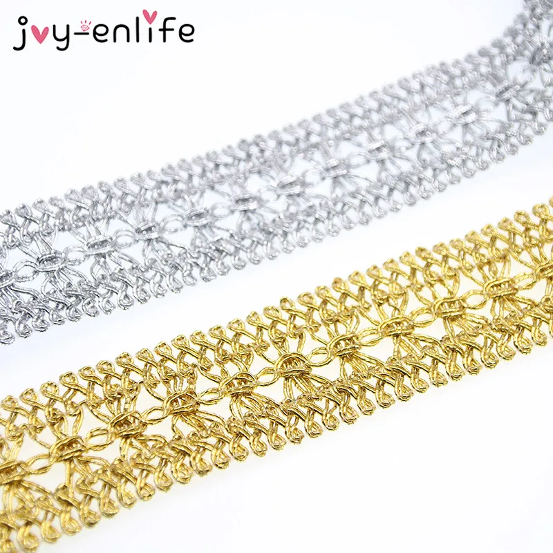 JOY-ENLIFE 5meters/lot 3.5cm Width Gold/Silver Lace Trim DIY Craft Wedding Doll Dress Ribbon DIY Clothes Accessories Curve Lace