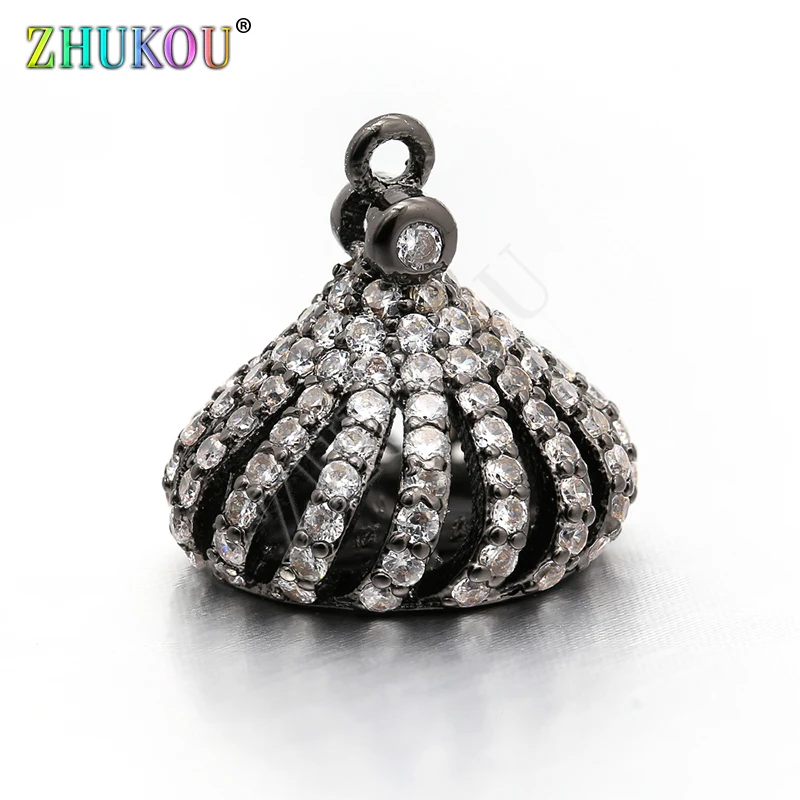 14*13mm High Quality Brass Cubic Zirconia Tassel Caps Connector Charms, Mixed Color, Hole: 1mm, Model:VM19
