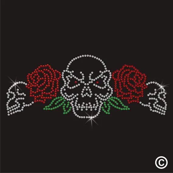 

2pc/lot Skull Roses Hotfix Rhinestone Transfer fixing rhinestones hot fix rhinestone transfers iron on crystal transfers design