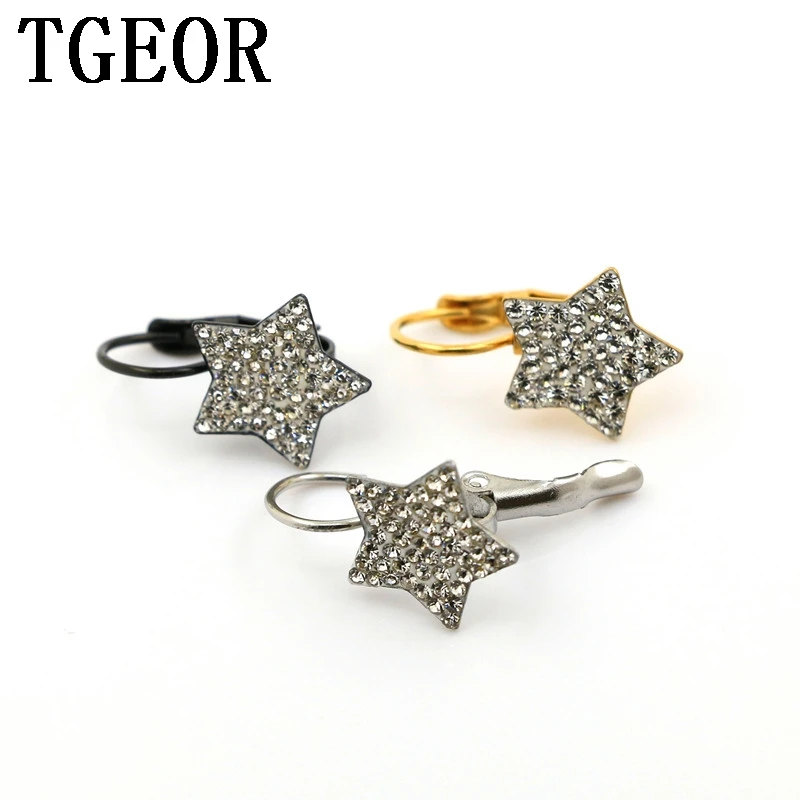 

Hot wholesale charms new arrival 30pcs surgical stainless steel with rim crystals star Backing Earring Free shipping