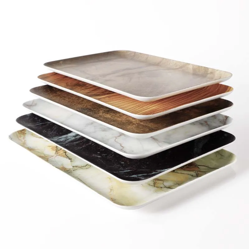 JINSERTA Marbled Storage Tray Melamine Dessert Fruit Cake Plate Retro Breakfast Bread Tableware Restaurant Hotel Serving Tray