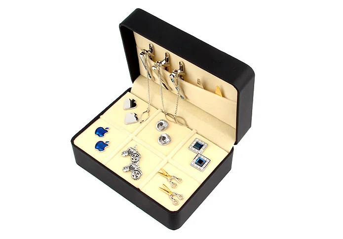 

Free shipping brand new big Cufflinks Gift Box 6 pairs holder cufflinks tie clip set package 146mm*106mm*60mm PU coated