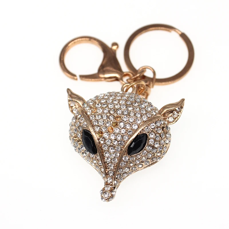 Cute Rhinestone 3D Fox animal Keychain Car holder Key Ring Chain Women Bag Accessories Pendant keychain