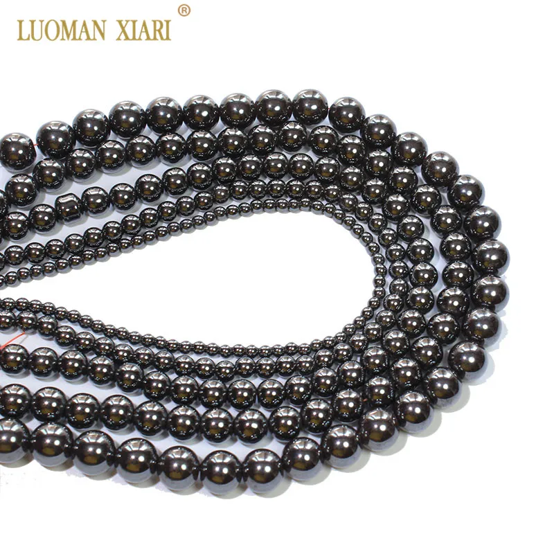 Wholesale Natural Round Stone Beads Black Hematite Iron Selectable 4/6/8/12MM For Jewelry Making DIY Bracelet Necklace 15\'\'