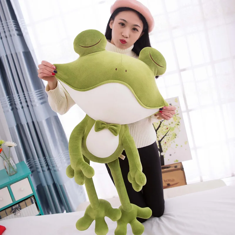 One Piece PP Cotton Stuffed Frog With Tie Plush Toys Soft Cartoon Sleeping Pillows Soft Animals Cushions Dolls Free Shipping