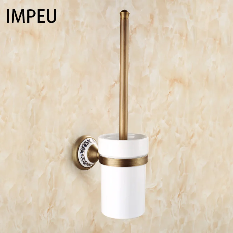 

Antique Brass Toilet Brush holder with Ceramic Cup and Cover Auspicious Brass Carved, Bronze Color