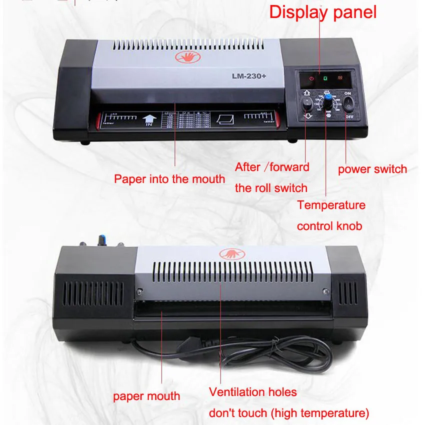 LM230+ hot/cold laminator 400w lamination machine a4 Max Width 230mm laminator coating photo laminating machine  1PC