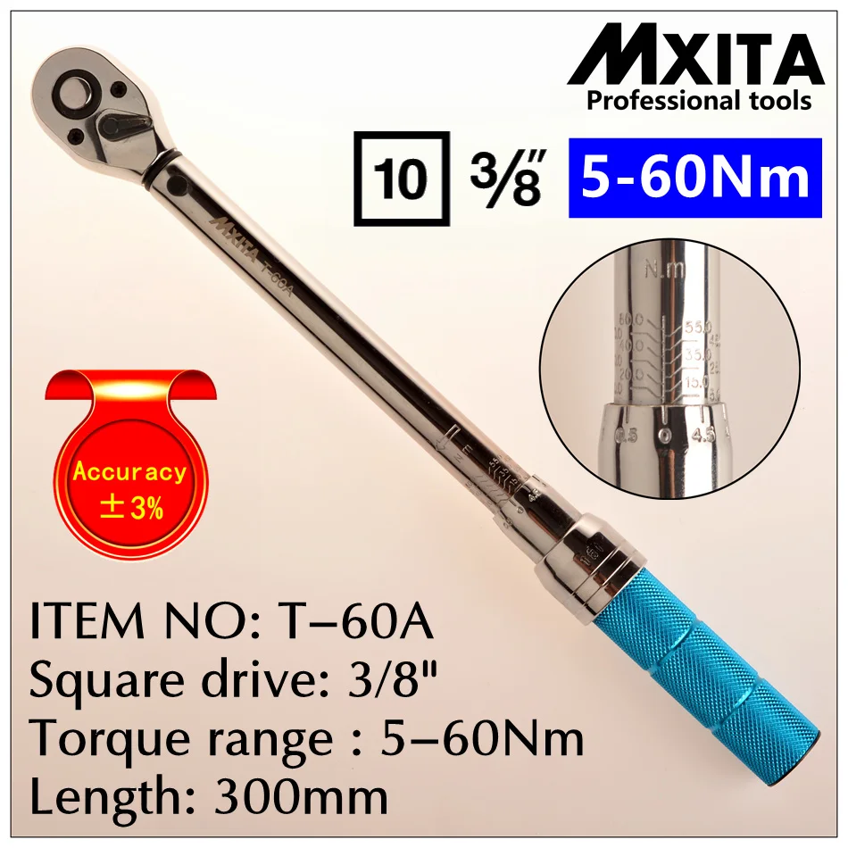 MXITA accuracy 3% High precision professional 1/2 5-60Nm Adjustable Torque Wrench car Spanner  car Bicycle repair hand tools set