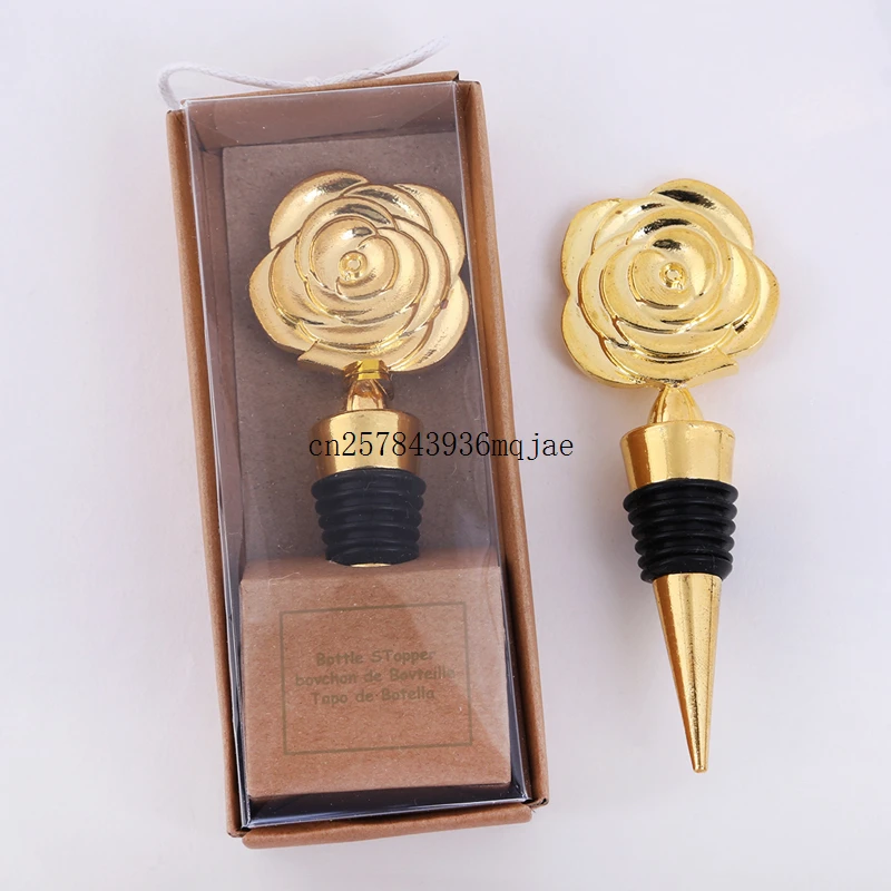 

50pcs Gold Rose Wine Stoppers in Gift Boxes Rose Flowers Wine Bottle Stopper Party Favors Wedding Giveaways for Guests