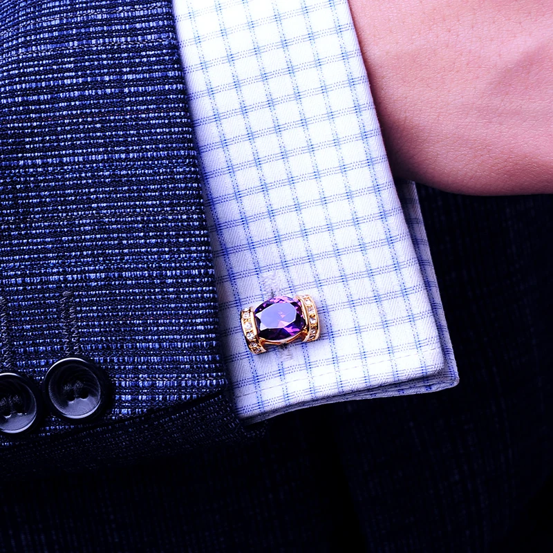 KFLK jewelry fashion shirt cufflinks for women Brand cuff button Purple Crystal cuff links High Quality Gold-color guests