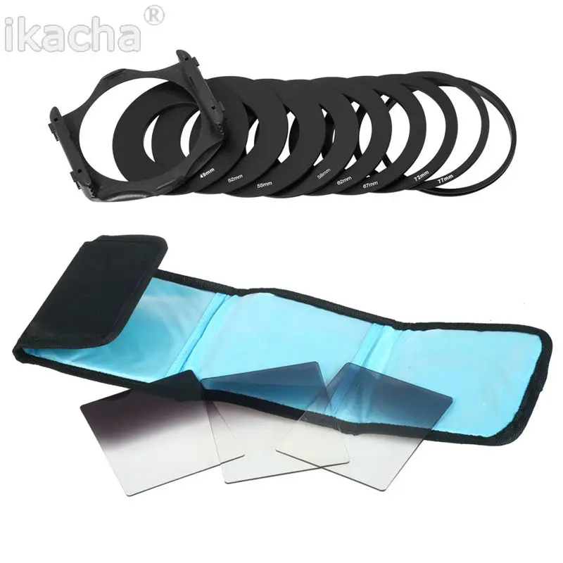 (3pcs) Neutral Graduado ND2 ND4 ND8 Filtro + 49 52 55 58 62 67 72 77 82mm 9 Anel Adaptador de Filtro para Cokin P