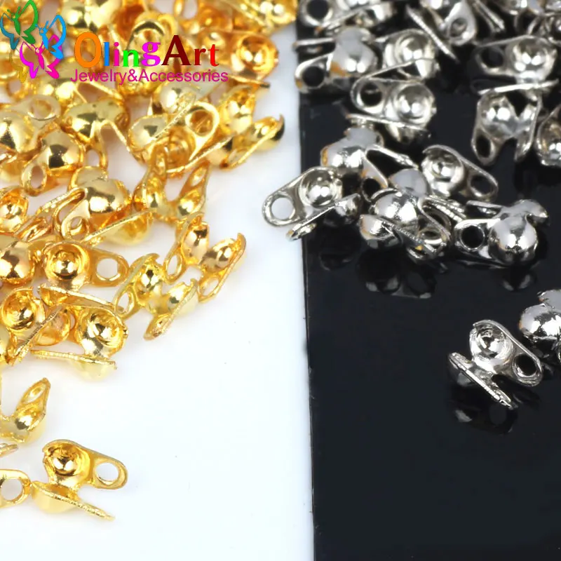 OlingArt 200pcs/lot Silver-color/ Gold-color Metal Crimp End Caps Beads For DIY Bracelet necklace Jewelry making