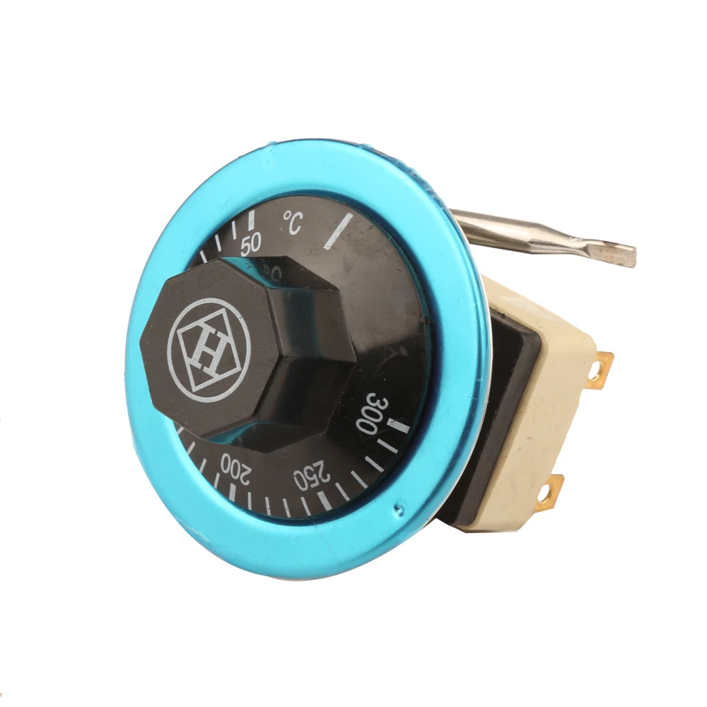 50-300 Celsius 3 Pins Knob Capillary Dial Thermostat - 3-feet Normally Closed Adjustable Tempering Switch for Electric Fryer