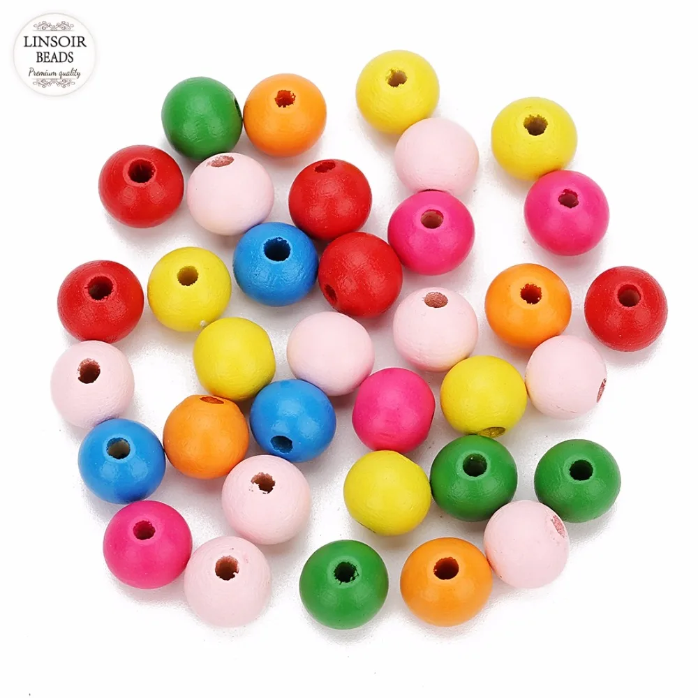 LINSOIR 100 Pieces/Pack Round Ball Wood Beads DIY Jewelry Craft Making 8/10/12/14mm Spacer Loose Beads Multi Color Choice