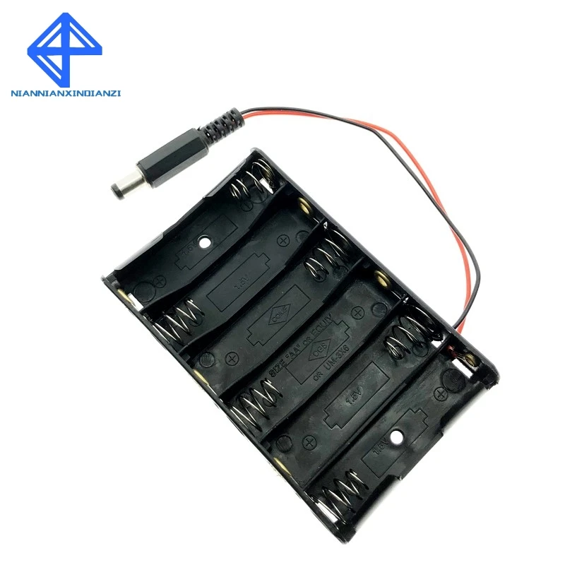 Size 6 AA Battery Case Holder Box For 6pcs Size AA Battery Case Storage Holder With DC2.1 Power Jack For Arduino