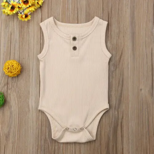 Newborn Baby Boy Girl Solid Knit Bodysuits Jumpsuit Summer Sleeveless Baby Bodysuit Outfits Casual Baby Clothes