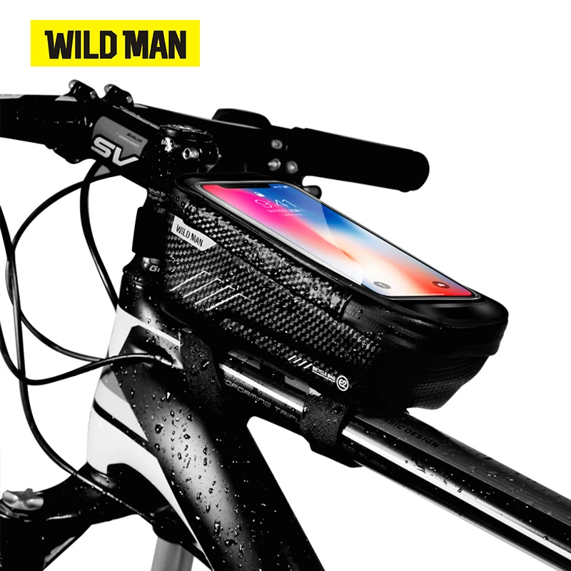 WILD MAN E2 Bicycle Bag Rainproof MTB Road Bike 6.2inch Mobile Phone Case Touch Screen Top Tube Bag Hard Shell Accessories