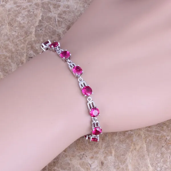 Pleasant Red Cubic Zirconia Link Chain Bracelet 6 - 7.5 inch S0381