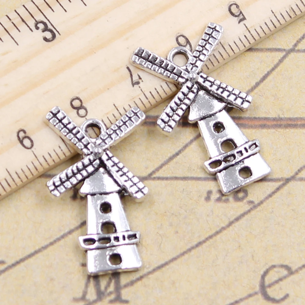 20 piezas de colgantes de plata tibetana de 37x16mm para molino de viento, joyería antigua para hacer manualidades hechas a mano