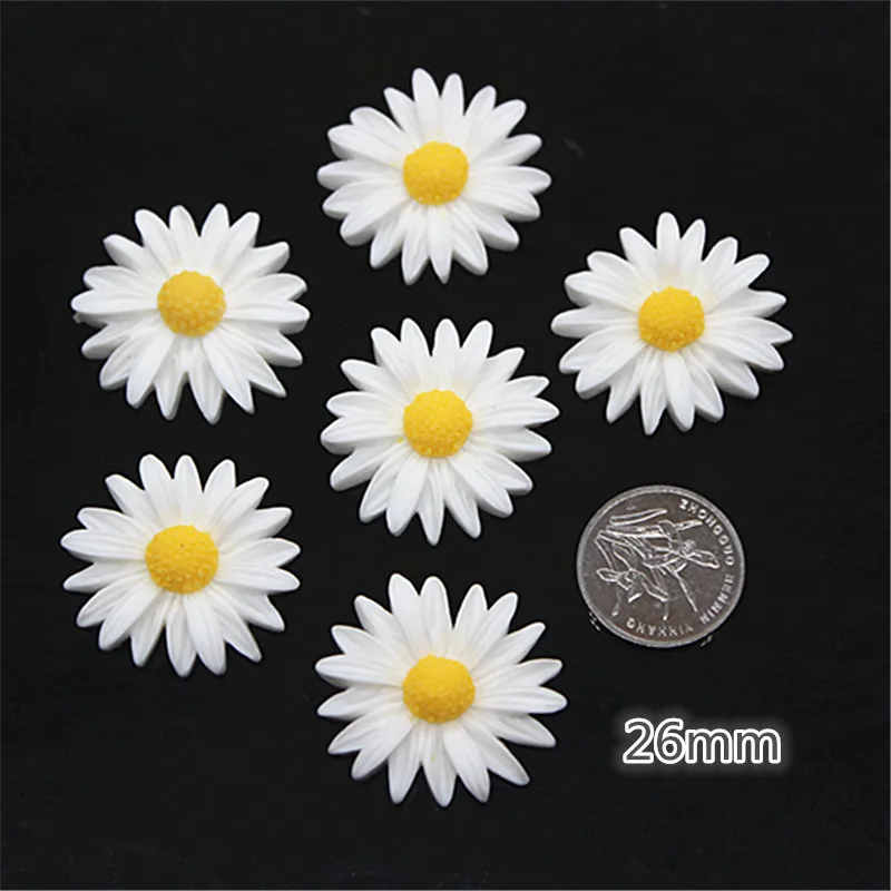 9mm/13mm/16mm/22mm/26mm White Daisy Resin Flower Flatback Cabochon DIY Jewelry Phone Decoration