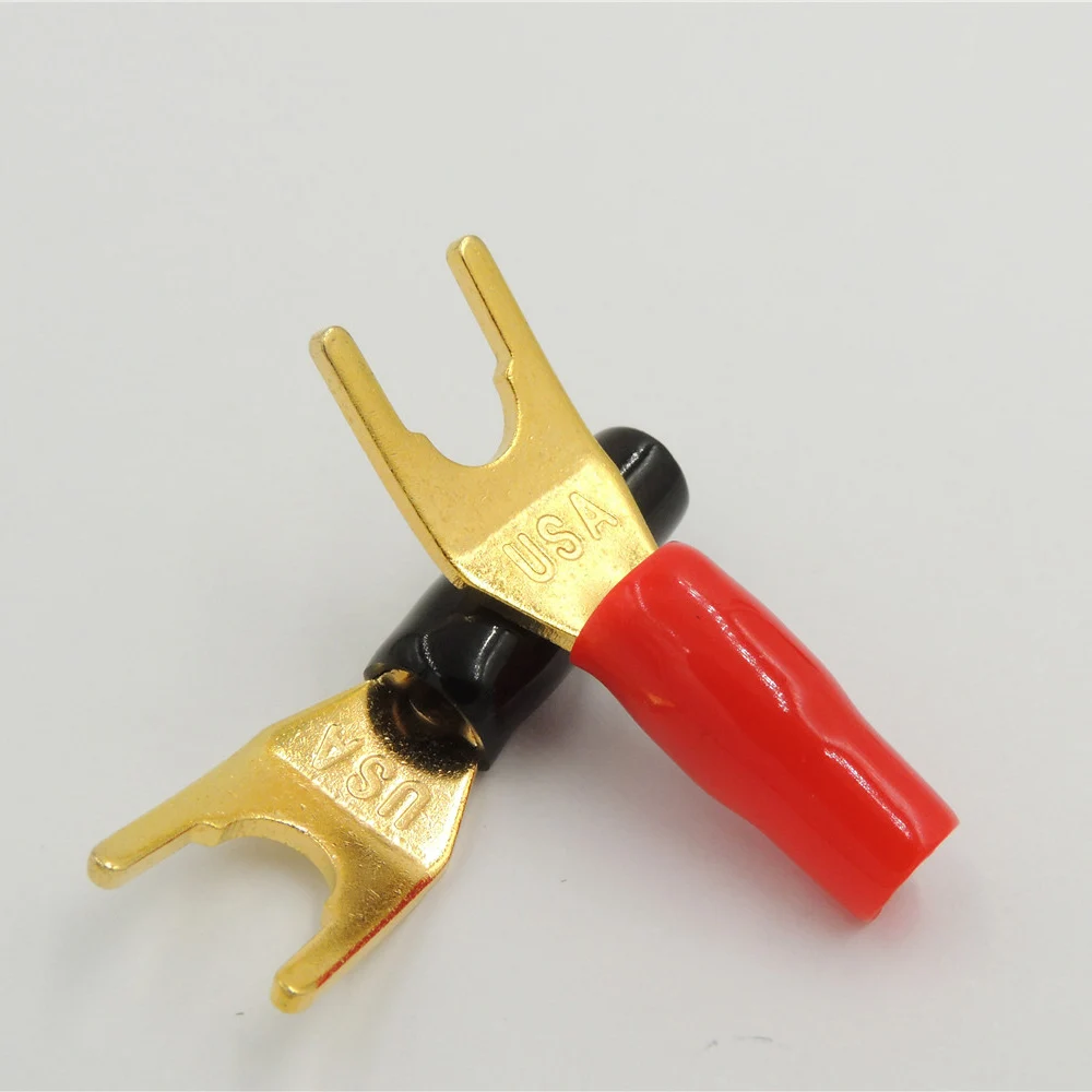 Banana Spade Y Fork Solderless Speaker Plug Connectors Gold Plated Black Red PVC Sleeve