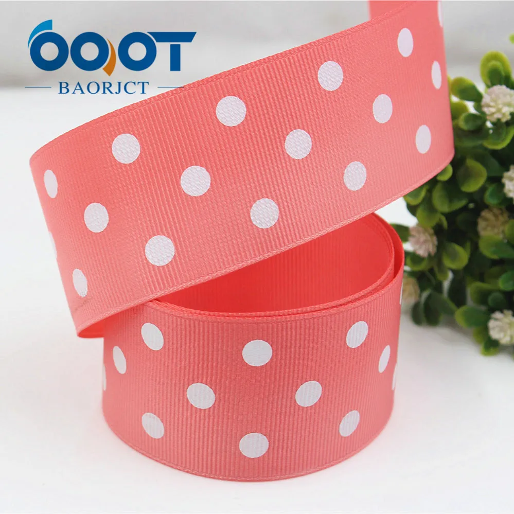 OOOT BAORJCT 176181 38mm 10 yard/lot Dots Ribbons Thermal transfer Printed grosgrain Wedding Accessories DIY handmade material