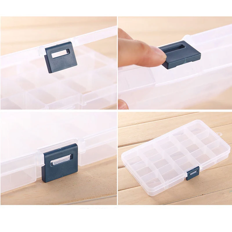 High Quality 15 Grid Plastic Adjustable Tool Transparent Jewelry Ring Earrings Box Case Portable Organizer Storage Box Beads