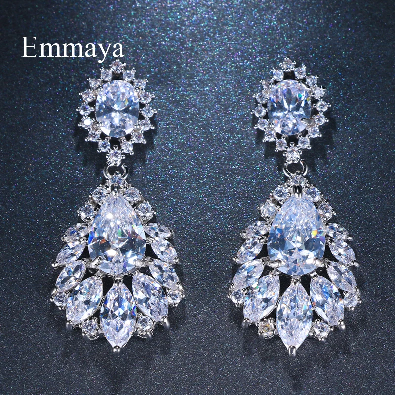 Emmaya Luxury 3 Colors Charm Shinny AAA Cubic Zirconia Dangle Earrings for Women Party Jewelry Best Gift