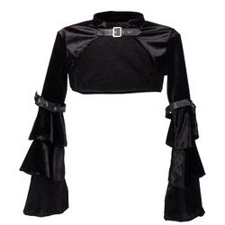 Women Steampunk Corset Jacket Medieval Victorian Retro Gothic Black Shrug Bolero Long Sleeve Mini Coat